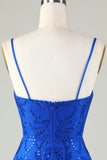 Sparkly Royal Blue Sequins Spaghetti Straps Tight Short Cocktail Dress