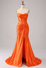 Load image into Gallery viewer, Orange Mermaid Sweetheart Corset Long Sparkly Formal Dress with Slit