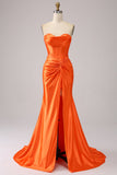 Orange Mermaid Sweetheart Corset Long Sparkly Formal Dress with Slit