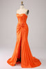 Load image into Gallery viewer, Orange Mermaid Sweetheart Corset Long Sparkly Formal Dress with Slit