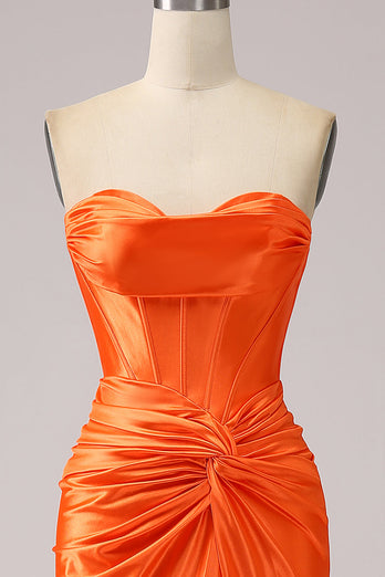 Orange Mermaid Sweetheart Corset Long Sparkly Formal Dress with Slit