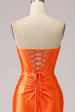 Orange Mermaid Sweetheart Corset Long Sparkly Formal Dress with Slit