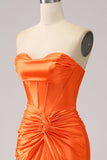 Orange Mermaid Sweetheart Corset Long Sparkly Formal Dress with Slit