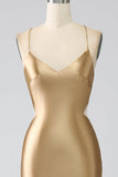 Golden Mermaid Spaghetti Straps Satin Long Formal Dress with Lace-up Back