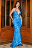 Load image into Gallery viewer, Mermaid Spaghetti Straps Blue Sequins Long Formal Dress