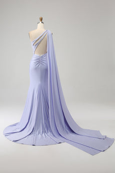 Mermaid Lilac One Shoulder Long Formal Dress with Slit