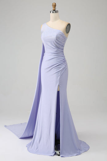 Mermaid Lilac One Shoulder Long Formal Dress with Slit