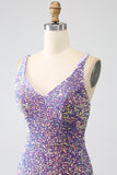 Sparkly Mermaid Light Purple Sequins Formal Dress with Slit