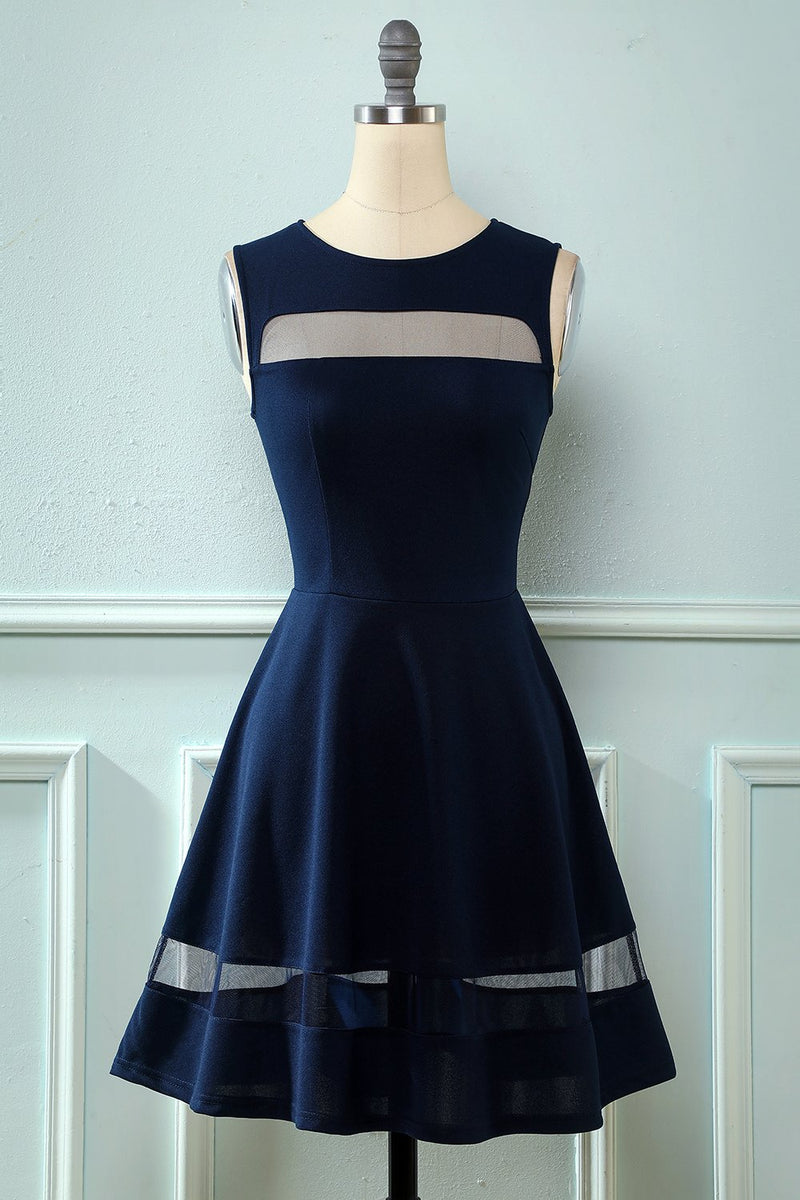 Load image into Gallery viewer, Navy Vintage 1950s Swing Dress