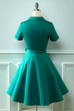 Navy V Neck 1950s Dress with Bowknot