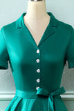 Navy V Neck 1950s Dress with Bowknot