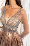 Luxurious V Neck Gold Mother of the Bride Dress with Beading