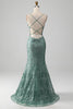 Load image into Gallery viewer, Spaghetti Staps Sparkly Grey Green Formal Dress with Beading