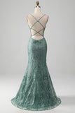 Spaghetti Staps Sparkly Grey Green Formal Dress with Beading