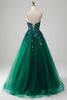 Load image into Gallery viewer, Tulle Spaghetti Straps Dark Green Formal Dress with Sequins