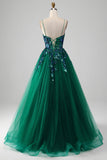 Tulle Spaghetti Straps Dark Green Formal Dress with Sequins