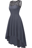 High Low Grey Vintage Dress with Lace