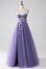 Load image into Gallery viewer, Purple A-Line Spaghetti Straps Corset Formal Dress with 3D Flowers