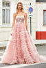 Load image into Gallery viewer, A-Line Strapless Beaded Blush Tiered Long Formal Dress