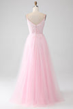 Light Pink A-Line Spaghetti Straps Formal Dress with Beading