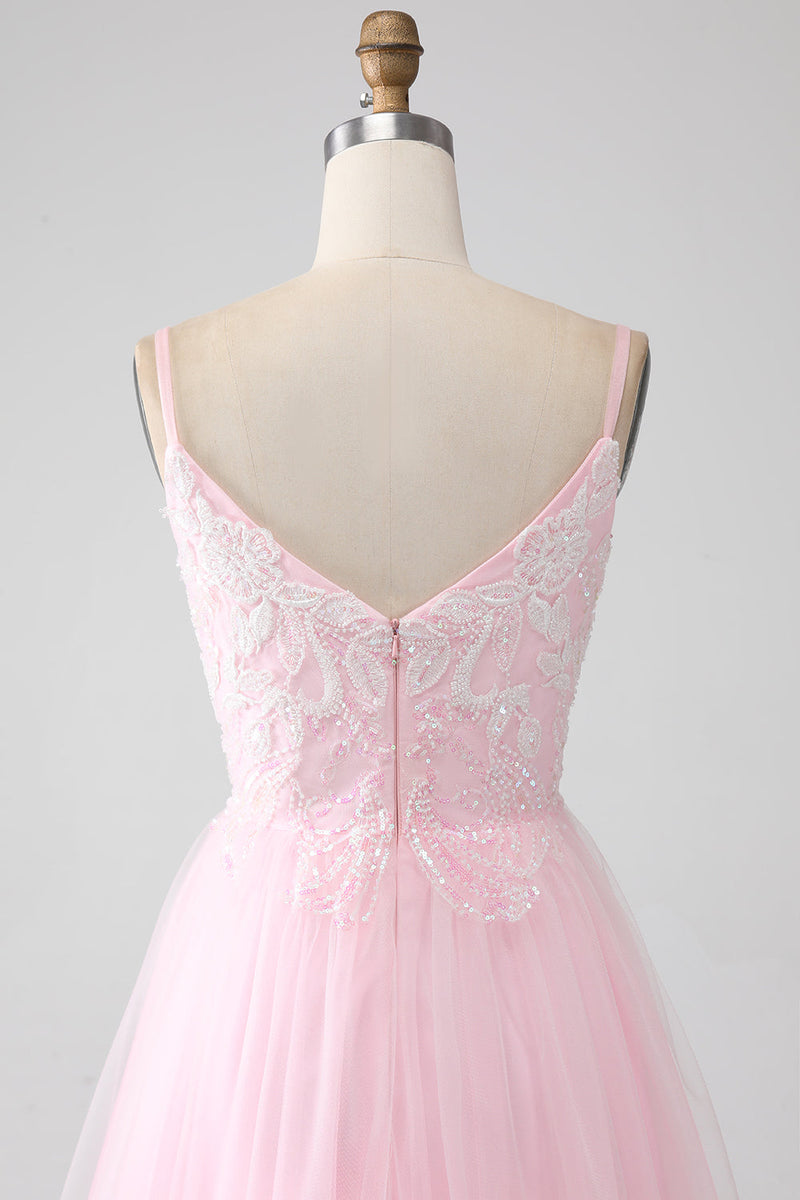 Load image into Gallery viewer, Light Pink A-Line Spaghetti Straps Formal Dress with Beading