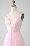 Light Pink A-Line Spaghetti Straps Formal Dress with Beading