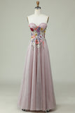 Strapless A Line Formal Dress with 3D Flowers