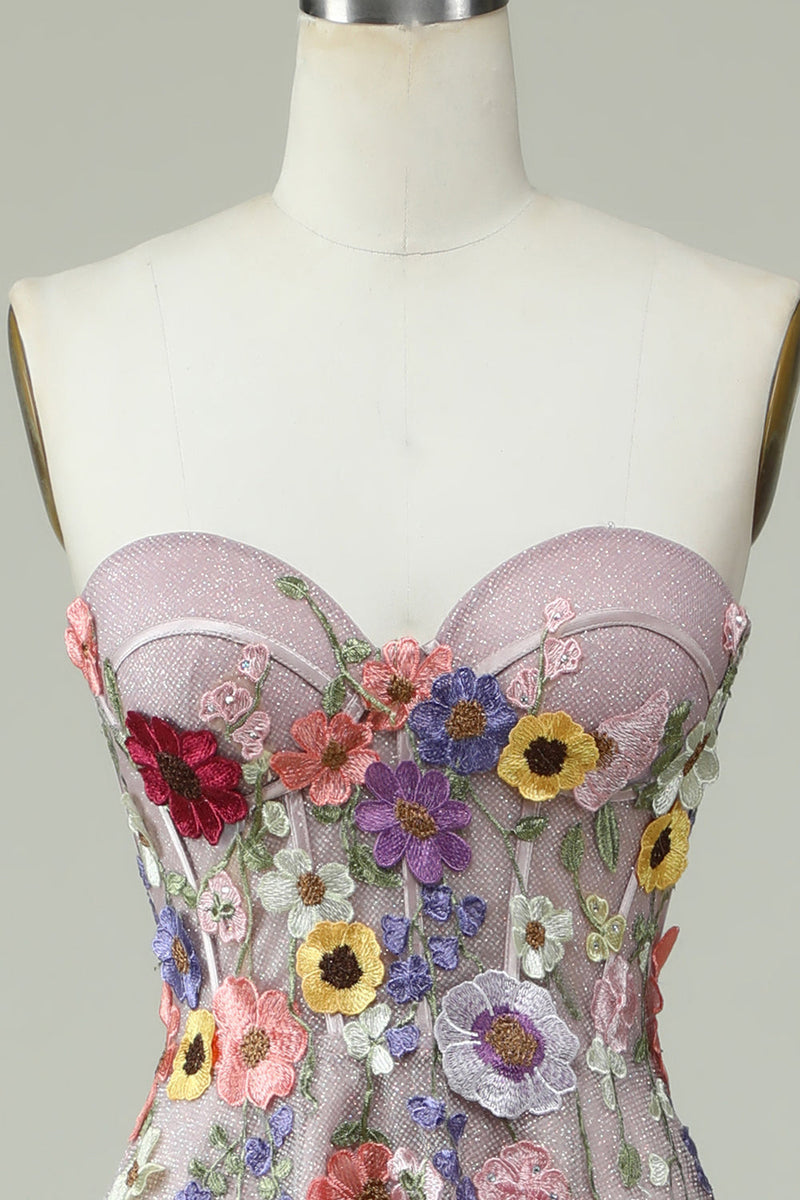 Load image into Gallery viewer, Strapless A Line Formal Dress with 3D Flowers