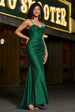 Stylish Mermaid Spaghetti Straps Dark Green Corset Formal Dress with Split Front