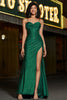 Load image into Gallery viewer, Stylish Mermaid Spaghetti Straps Dark Green Corset Formal Dress with Split Front
