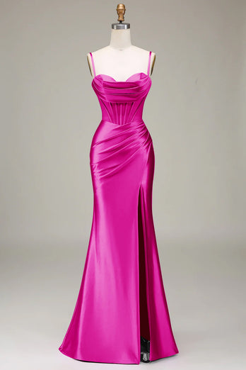 Stylish Mermaid Spaghetti Straps Purple Corset Formal Dress with Split Front