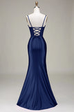 Stylish Mermaid Spaghetti Straps Purple Corset Formal Dress with Split Front