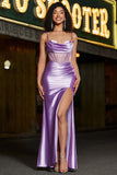 Stylish Mermaid Spaghetti Straps Purple Corset Formal Dress with Split Front