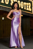 Stylish Mermaid Spaghetti Straps Purple Corset Formal Dress with Split Front