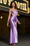 Stylish Mermaid Spaghetti Straps Purple Corset Formal Dress with Split Front