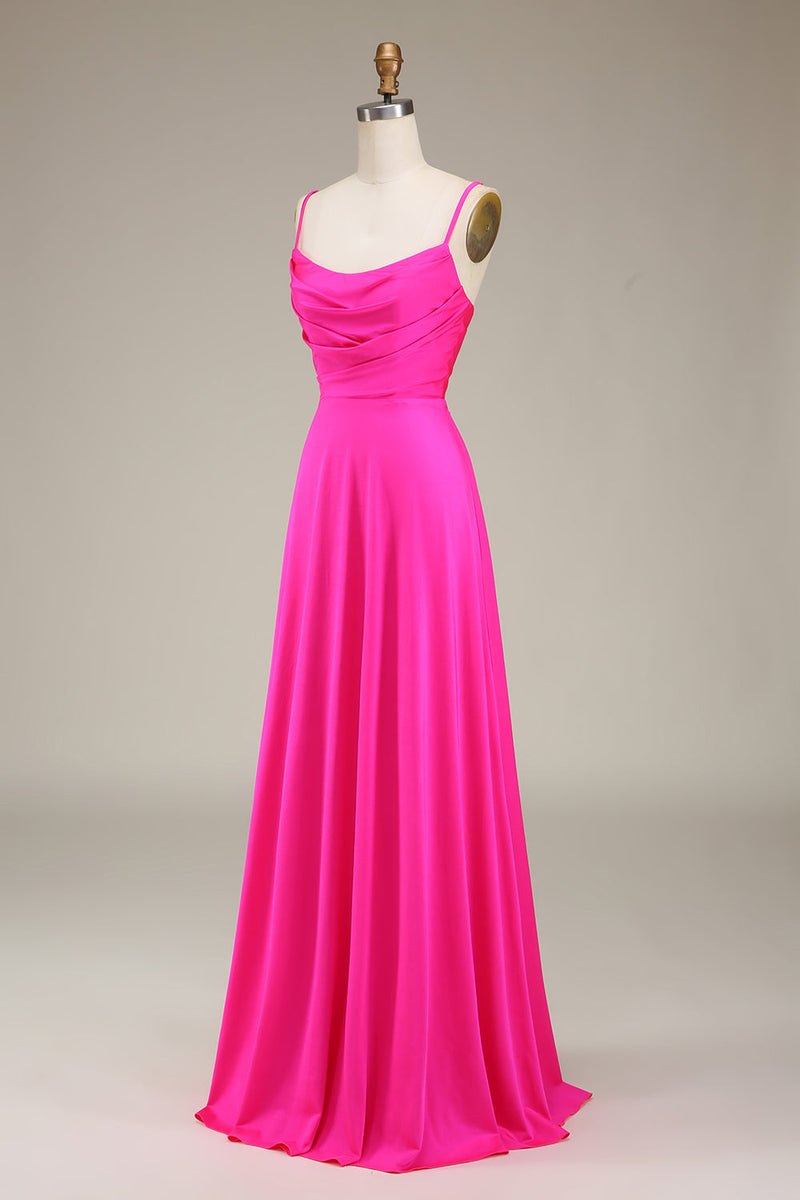 Load image into Gallery viewer, Hot Pink Spaghetti Straps A-Line Long Formal Dress