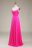 Hot Pink Spaghetti Straps A-Line Long Formal Dress