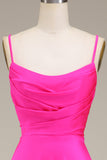 Hot Pink Spaghetti Straps A-Line Long Formal Dress