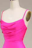 Hot Pink Spaghetti Straps A-Line Long Formal Dress