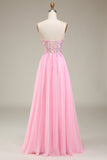 Sparkly Pink Corset Spaghetti Straps A-Line Formal Dress