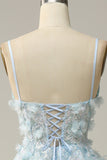 A Line Spaghetti Straps Sky Blue Formal Dress with Appliques