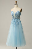 A Line Midi Sweetheart Sequins Sky Blue Formal Dress