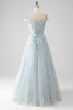 Load image into Gallery viewer, Light Blue A-Line Off the Shoulder Long Corset Formal Dress