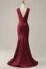 Load image into Gallery viewer, Mermaid Deep V Neck Burgundy Sleeveless Long Formal Dress