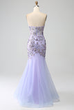 Mermaid Strapless Lavender Corset Formal Dress with Beading