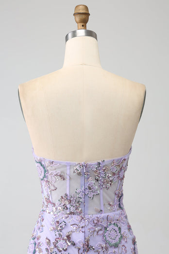 Mermaid Strapless Lavender Corset Formal Dress with Beading