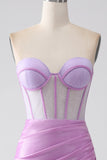 Lilac Mermaid Strapless Corset Formal Dress with Slit