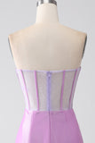 Lilac Mermaid Strapless Corset Formal Dress with Slit