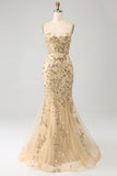 Mermaid Champagne Sparkly Corset Formal Dress