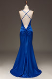 Simple Royal Blue Satin Mermaid Long Formal Dress